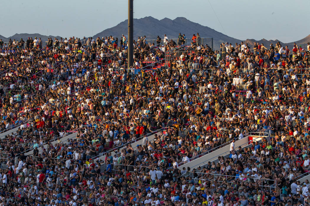 Fans pack the stands during the featured 450 SX class race at Sam Boyd Stadium on Saturday, May ...