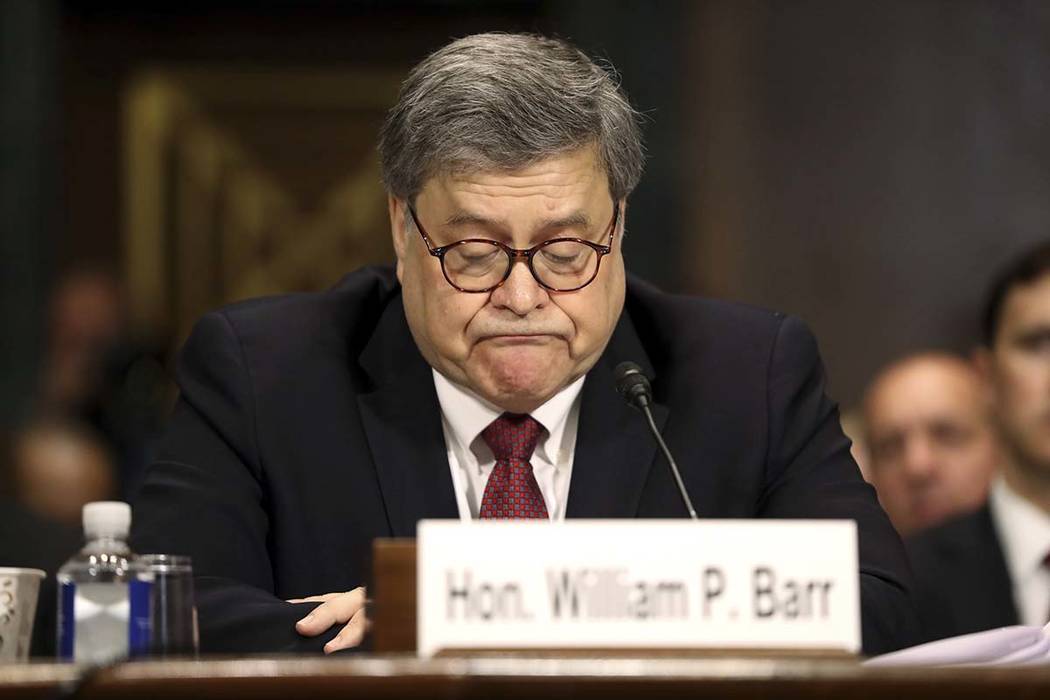 Attorney General William Barr testifies during a Senate Judiciary Committee hearing on Capitol ...