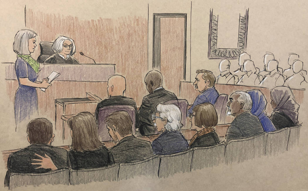 This courtroom sketch depicts former Minneapolis police Officer Mohamed Noor listening to the v ...