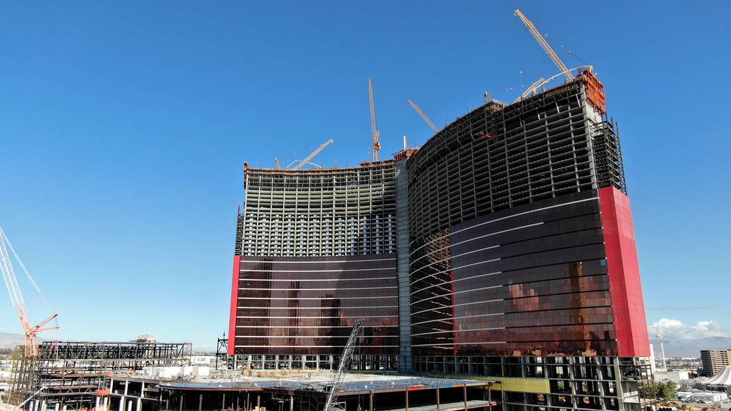 An aerial photo of the Chinese-themed Resorts World Las Vegas under construction on the former ...