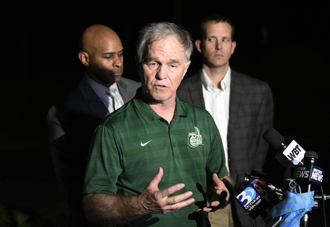 UNC Charlotte Police & Public Safety Chief Jeff Baker speaks to the media in the aftermath ...