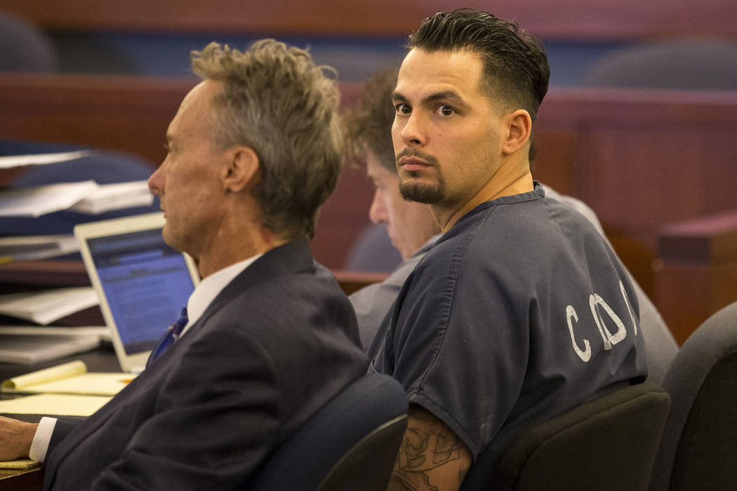 James Beach, right, with his attorney Gregory Knapp during his preliminary hearing at the Regio ...