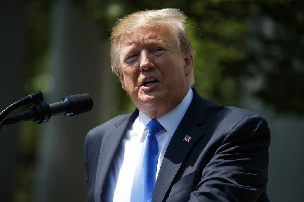 President Donald Trump speaks during a National Day of Prayer event in the Rose Garden of the W ...