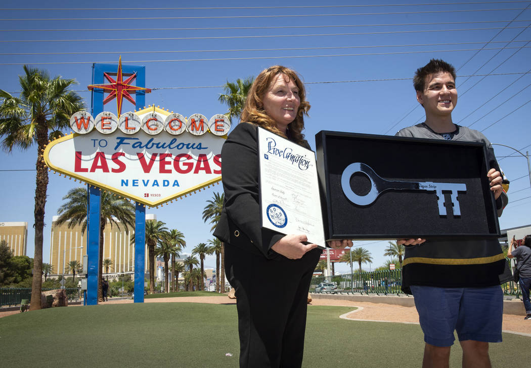 Clark County Commission Chairman Marilyn Kirkpatrick, left, stands for a photograph with " ...