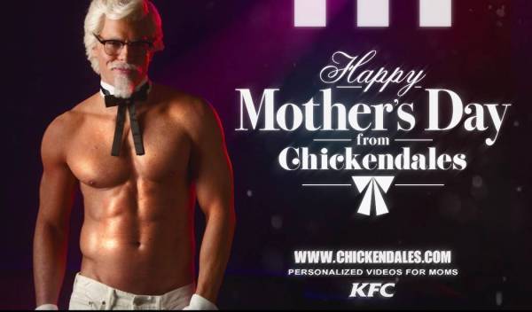 Ryan Kelsey is shown as the Colonel KFC "Chickendales" for the company's Mother's Day promotion ...