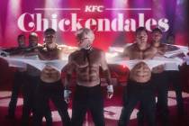 Ryan Kelsey and the "Chippendales" at the Rio cast are shown as the KFC "Chickendales" for the ...