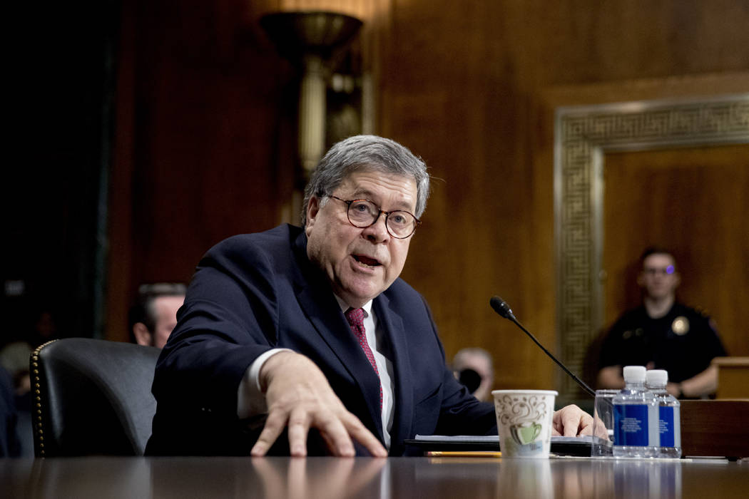 Attorney General William Barr testifies during a Senate Judiciary Committee hearing on Capitol ...