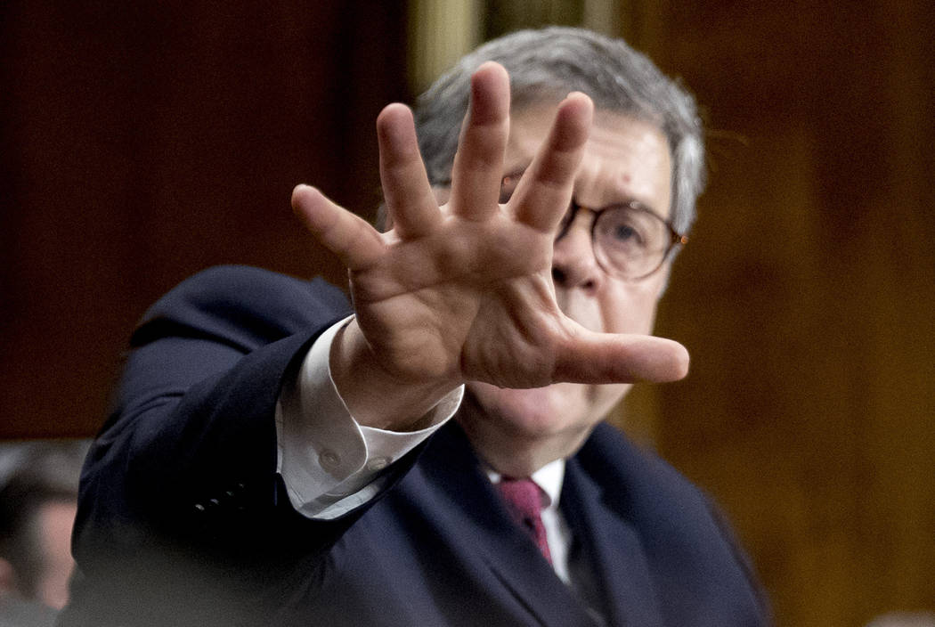 Attorney General William Barr testifies during a Senate Judiciary Committee hearing on Capitol ...