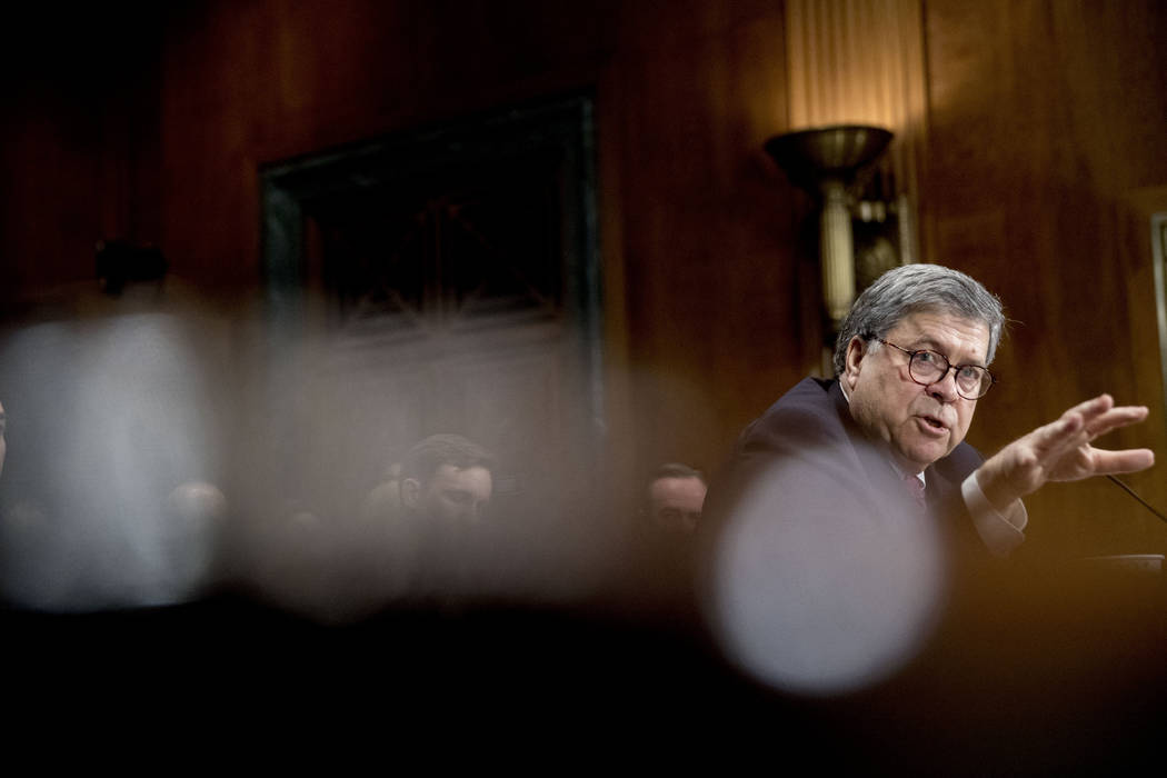 Attorney General William Barr testifies during a Senate Judiciary Committee hearing on Capitol ...