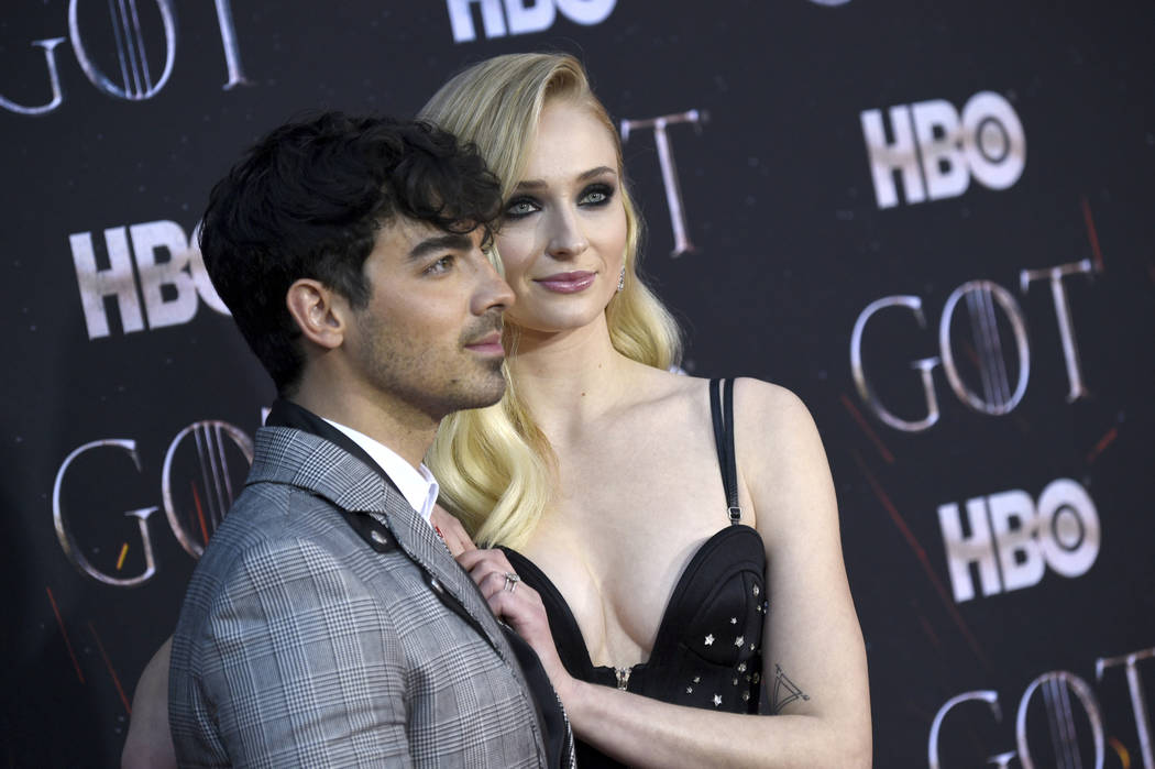 In this April 3, 2019 file photo, Joe Jonas, left, and Sophie Turner attend HBO's "Game of Thro ...