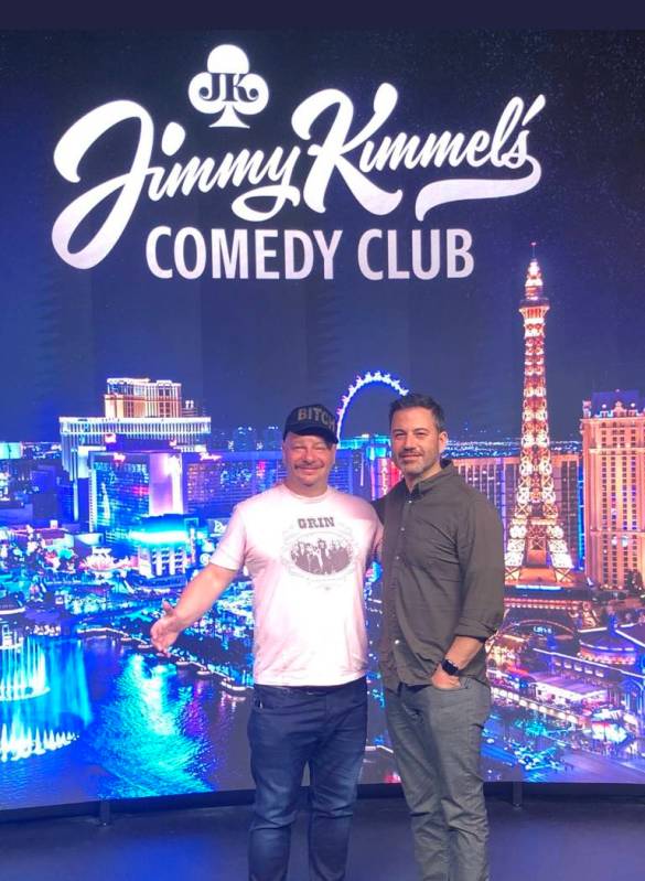 Jeff Ross and Jimmy Kimmel are shown at Kimmel's new comedy at Linq Promenade on Friday, May 3, ...