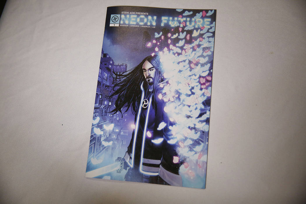 A copy of Steve Aoki's new comic book "Neon Future" is seen at his signing at Multive ...