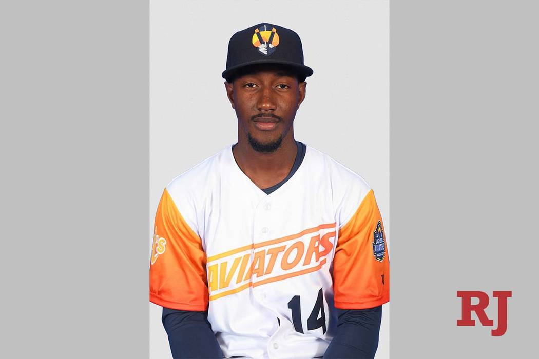 Las Vegas Aviators shortstop Jorge Mateo (14) pictured on media day at Las Vegas Ballpark on Ap ...