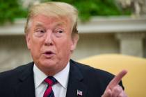 President Donald Trump speaks during a meeting with Slovak Prime Minister Peter Pellegrini in t ...