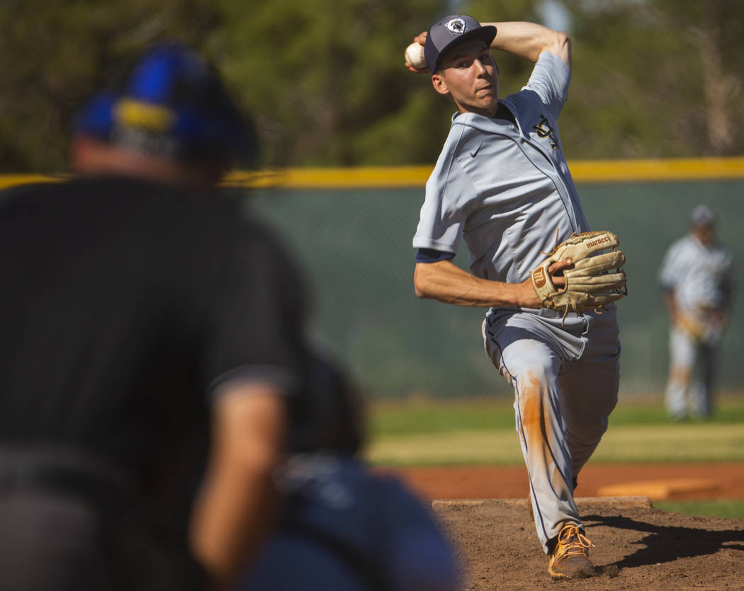 Spring Valley pitcher Braxton Bruschke sends a throw towards a Liberty batter in the first roun ...