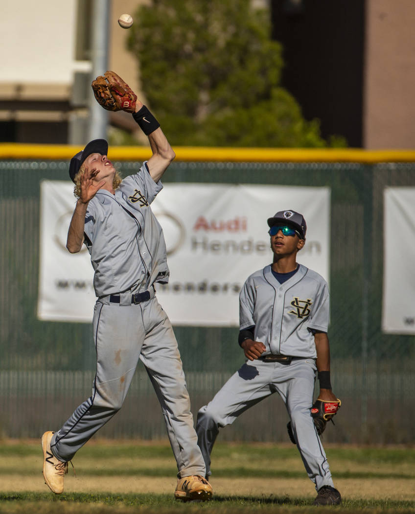 Spring Valley's Chasyn Love (23) looks in a pop fly versus Liberty during the first round of th ...