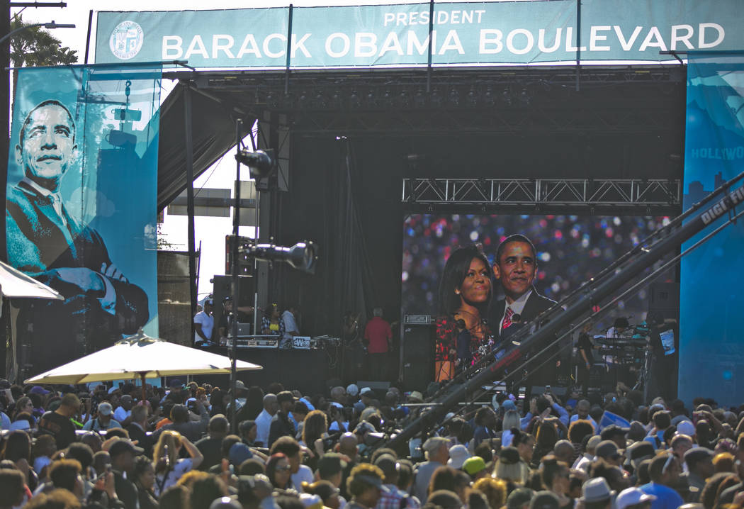 Thousands of people attend a concert and ceremony unveiling Obama Boulevard with Los Angeles Ci ...