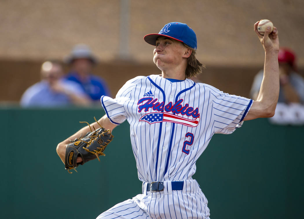 Reno pitcher John Barry (2) winds up for another throw versus Las Vegas during their state base ...