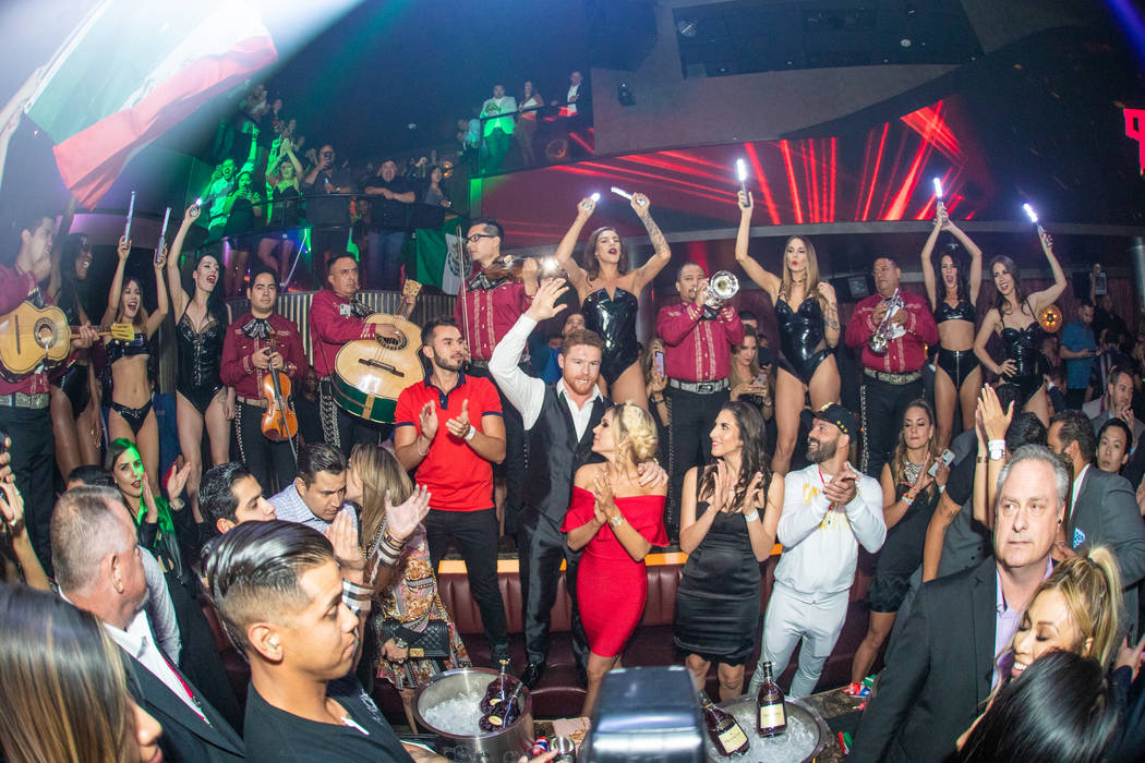 Canelo lvarez and Fernanda Gomez arrive at Canelo lvarez's after-party at KAOS Nightclub at the ...