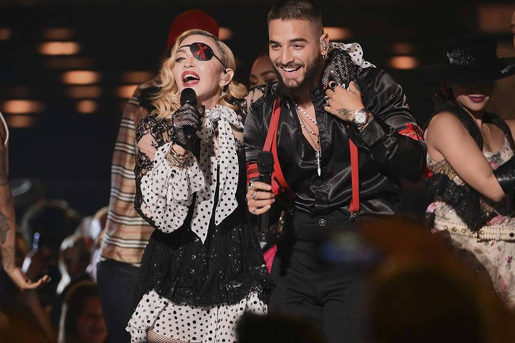 Madonna and Maluma perform "Medellin'" at the Billboard Music Awards on Wednesday, May 1, 2019, ...