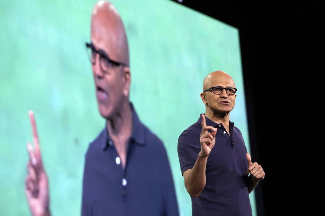 Microsoft CEO Satya Nadella delivers the keynote address at Build, the company's annual confere ...