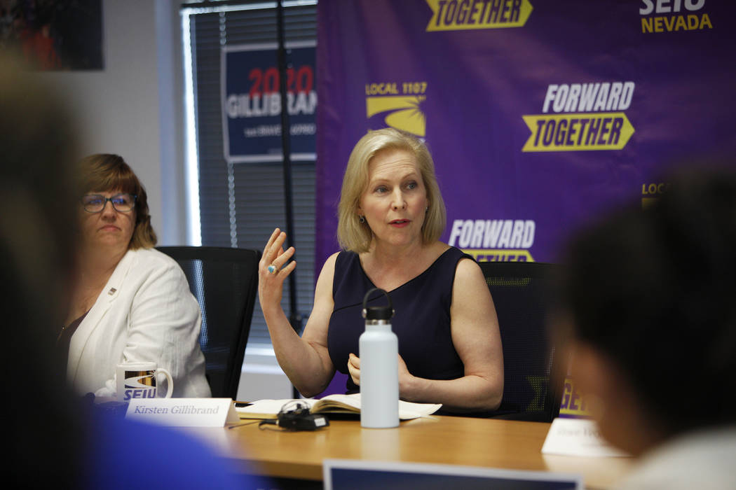 Democratic presidential candidate Sen. Kirsten Gillibrand speaks to community members and leade ...