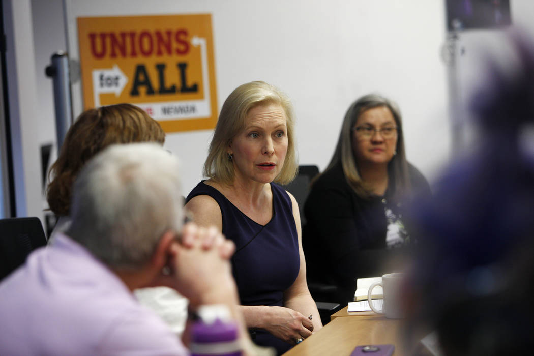 Democratic presidential candidate Sen. Kirsten Gillibrand speaks to community members and leade ...