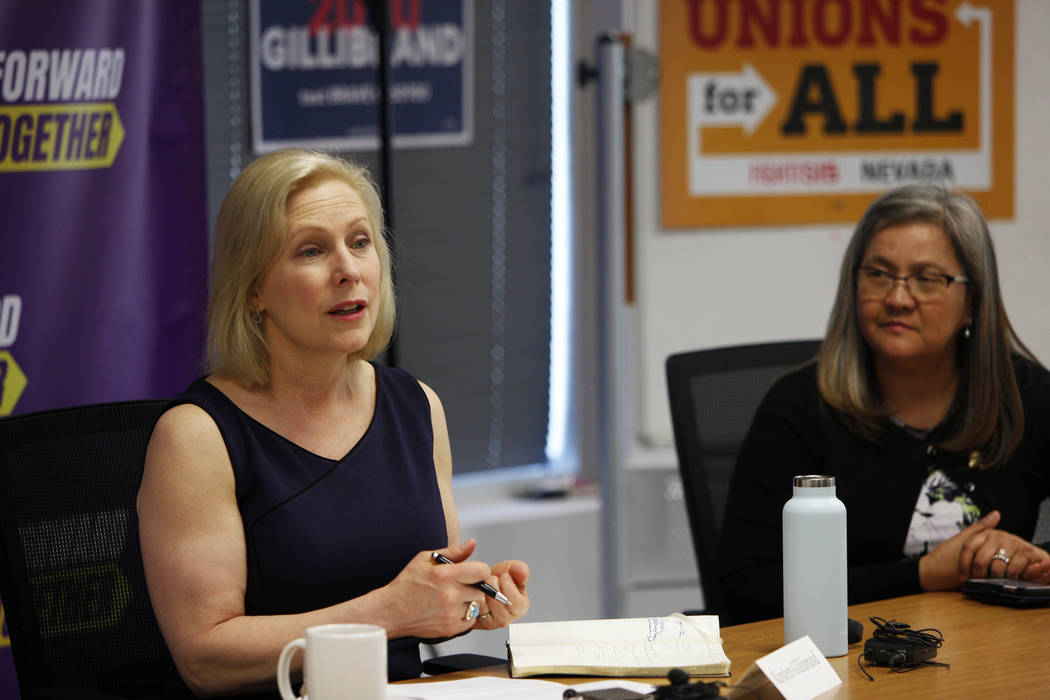 Democratic presidential candidate Sen. Kirsten Gillibrand speaks to community members and leade ...