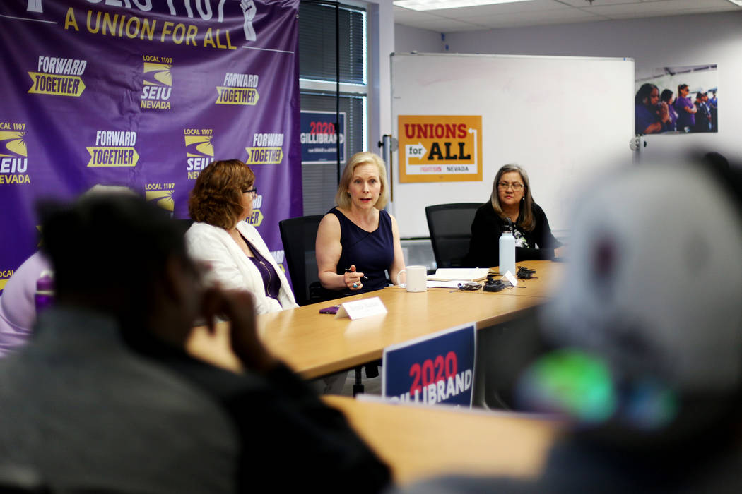 Democratic presidential candidate Sen. Kirsten Gillibrand speaks to community members and leade ...