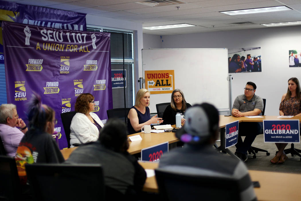 Democratic presidential candidate Sen. Kirsten Gillibrand speaks to community members and leade ...