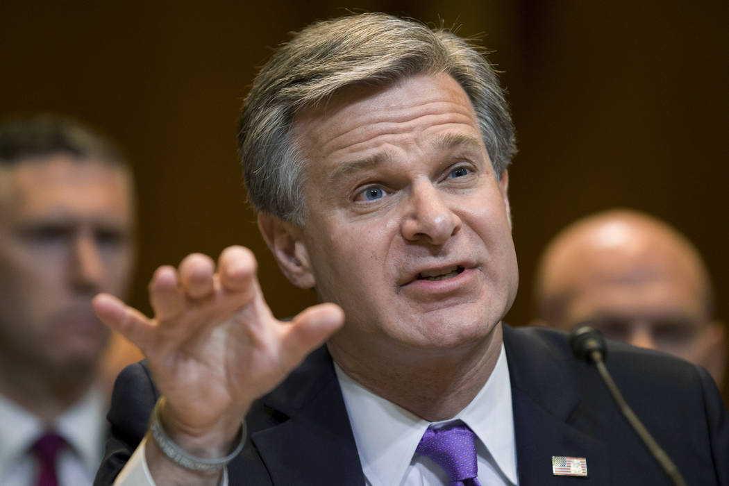 FBI Director Christopher Wray testifies during a hearing of the Appropriations Subcommittee for ...