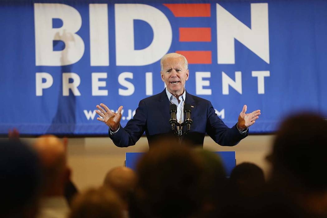 Democratic presidential candidate Joe Biden speaks during a campaign stop at the International ...