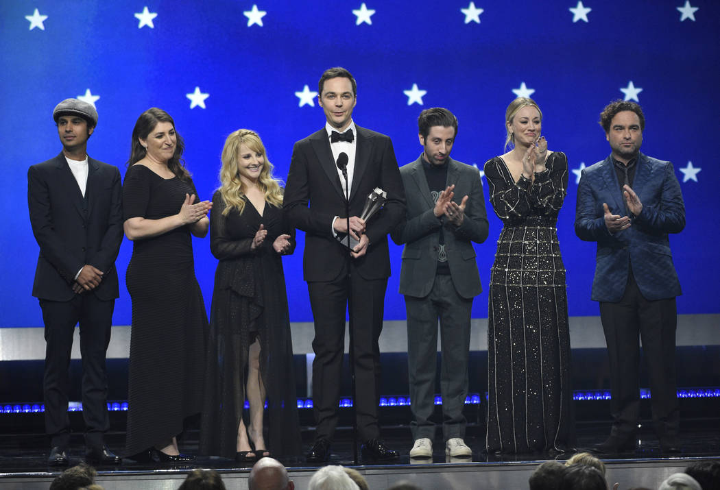 FILE - In this Jan. 13, 2019, file photo, Kunal Nayyar, from left, Mayim Bialik, Melissa Rauch, ...