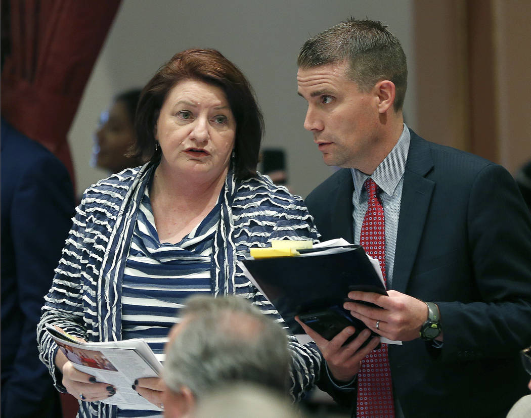 FILE - In this May 2, 2019 file photo, State Sen. Mike McGuire, D-Healdsburg, meets with Senate ...