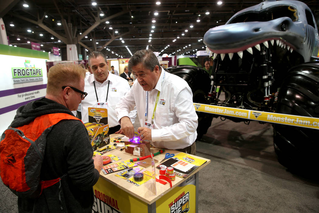 Nick Grooters, right, and John Petroci of Canada, with The Original Super Glue Corporation, dem ...