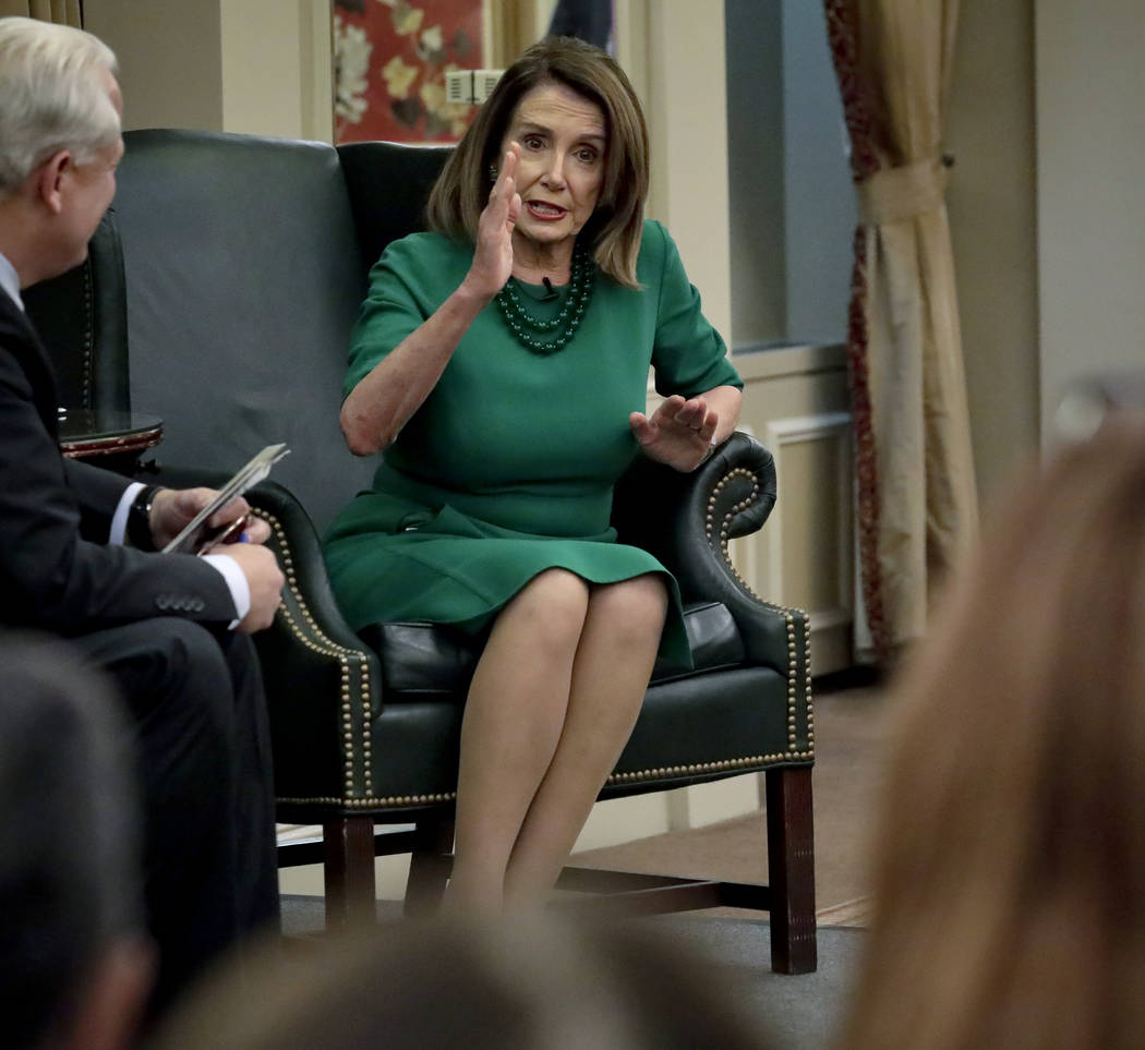 Speaker of the House Nancy Pelosi, D-Calif., addresses questions from a bi-partisan group, duri ...