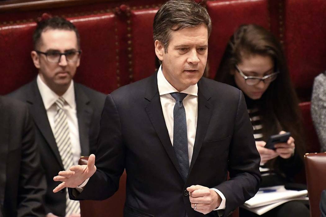 New York State Sen. Brad Hoylman, addresses members for the Senate at the state Capitol in Alba ...