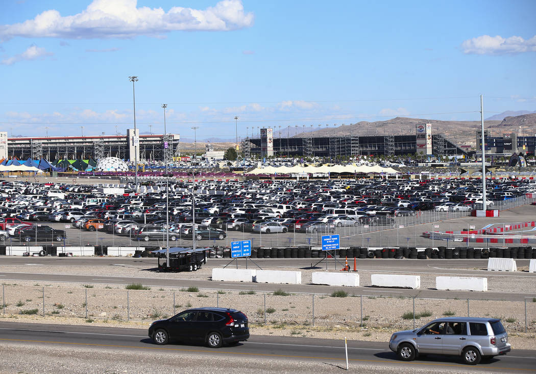 Traffic around the Las Vegas Motor Speedway as Electric Daisy Carnival attendees arrive for the ...