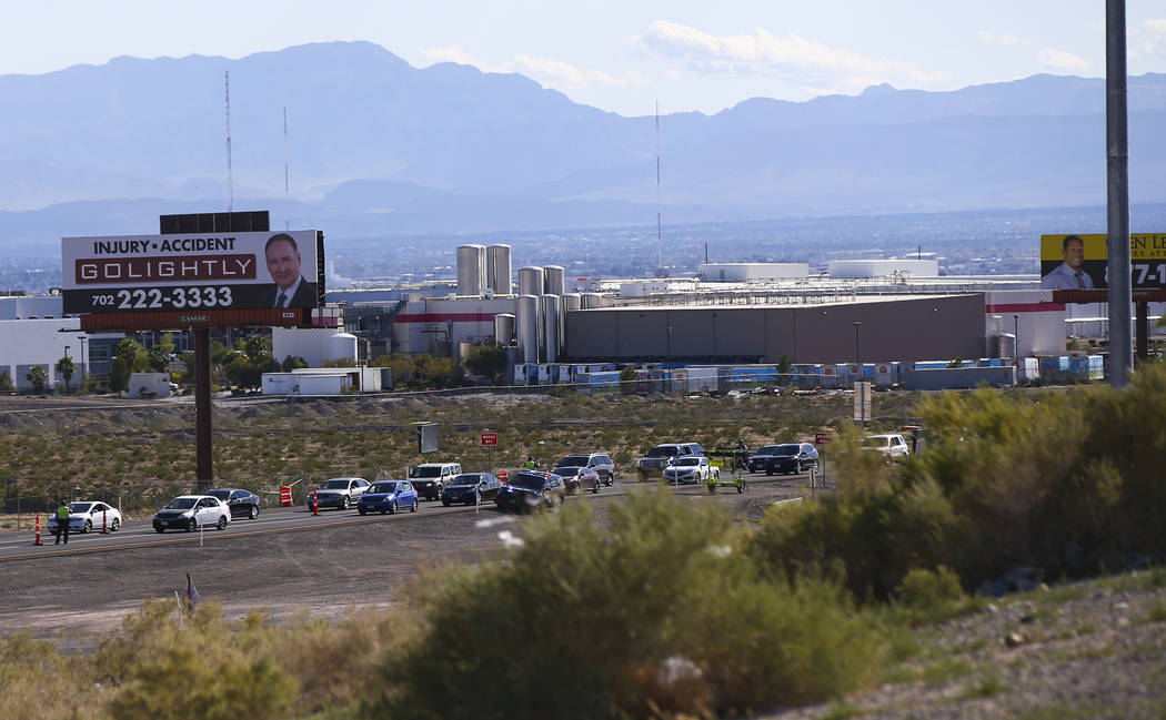 Traffic along the Speedway Boulevard exit from Interstate 15 as Electric Daisy Carnival attende ...