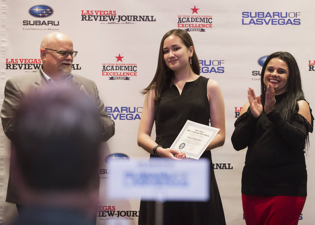 Award winner Kotomi Schroeder, second from left, a tenth grader at Northwest Career & Techn ...