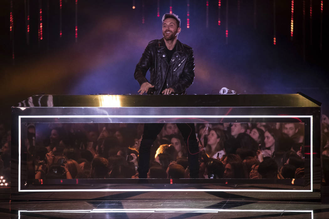 DJ David Guetta performs during the European MTV Awards in Bilbao, Spain, Sunday, Nov. 4, 2018. ...