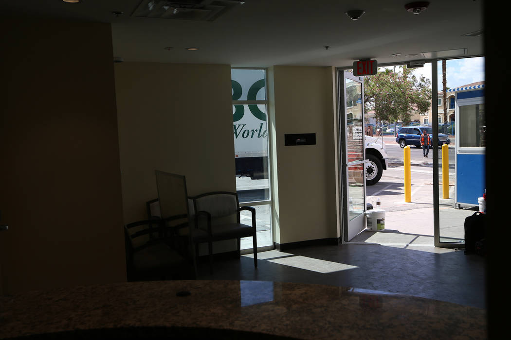 The view from the renovated lobby at the Shade Tree shelter in North Las Vegas is photographed ...