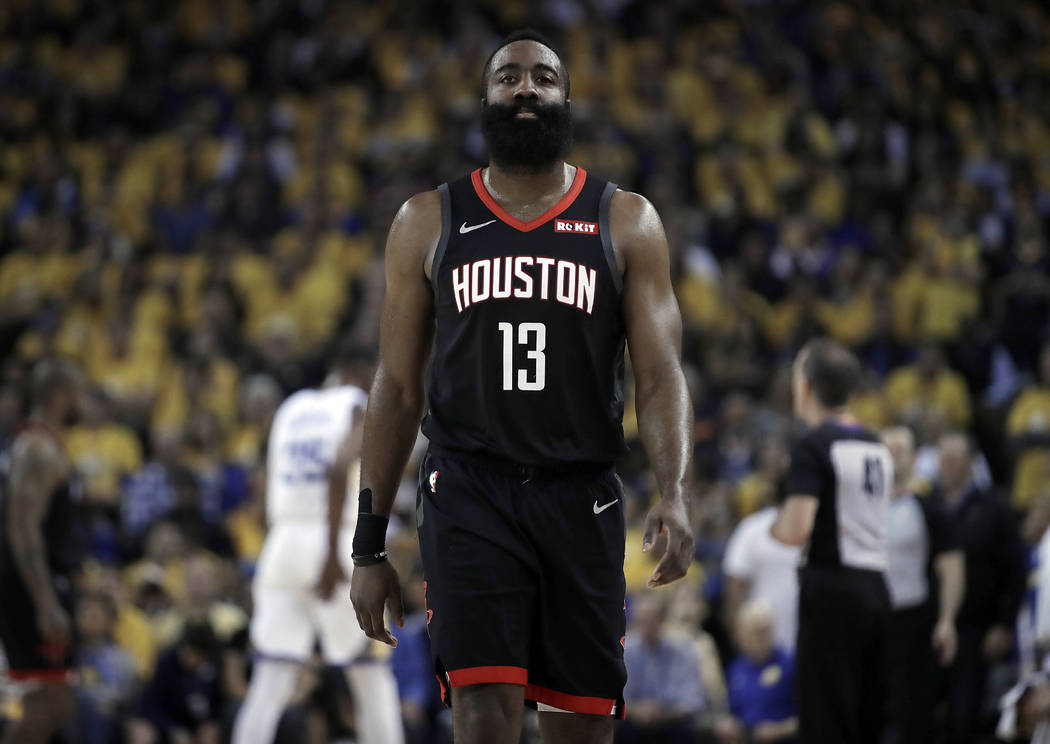 Houston Rockets' James Harden (13) walks downcourt during the first half of Game 5 of the team' ...