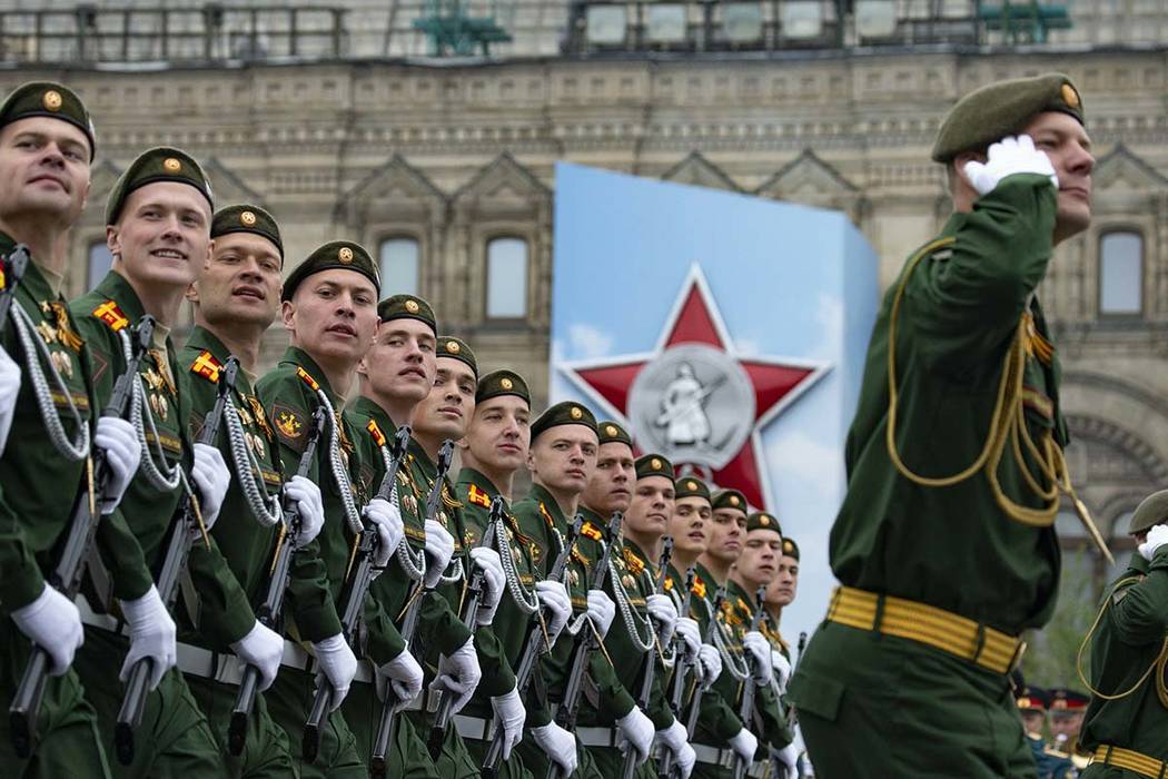 Russian troops march during the Victory Day military parade to celebrate 74 years since the vic ...