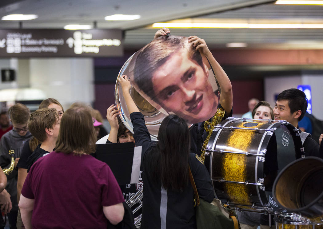 Faith Lutheran students prepare to welcome senior Mark Wilbourne back home at McCarran Internat ...