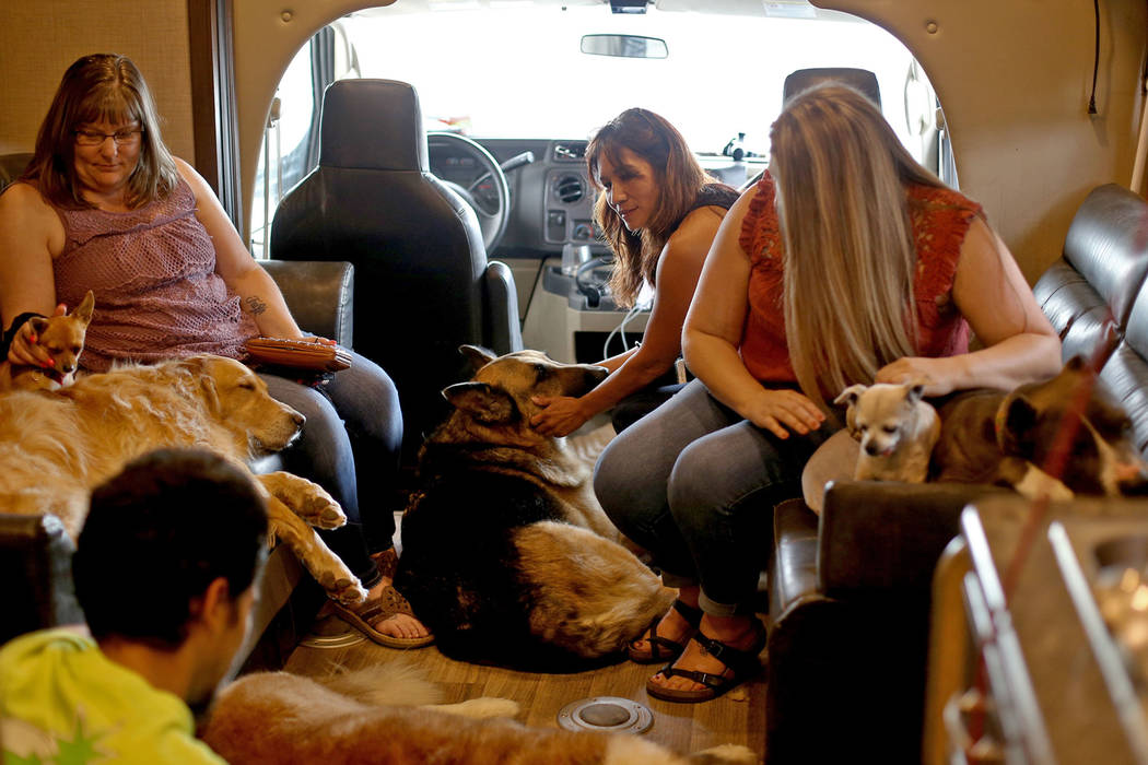 Trisha Roe, from left, of Oregon, Michelle Silva, of Henderson, and Renne Babiracki, of Oregon, ...