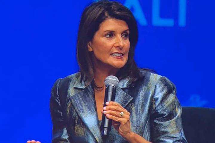 Former U.N. Ambassador Nikki Haley in Las Vegas at the 2019 SALT Conference on Thursday, May 9, ...