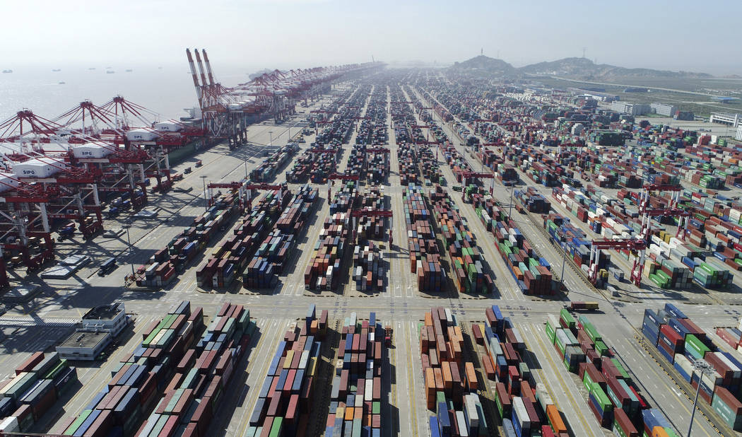 This April 23, 2017, photo released by Xinhua News Agency, shows a container dock of Yangshan P ...