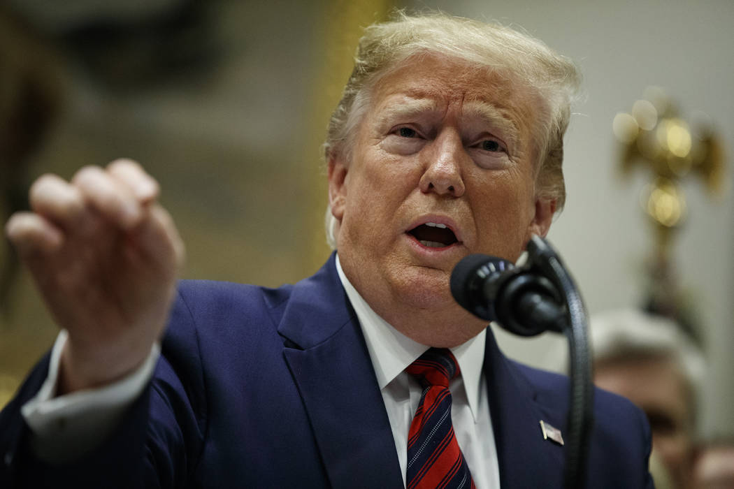 President Donald Trump speaks during a event on medical billing, in the Roosevelt Room of the W ...