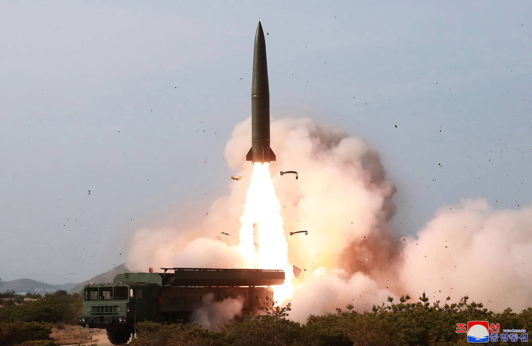 A May 4, 2019, file photo provided by the North Korean government shows a launch of a missile i ...
